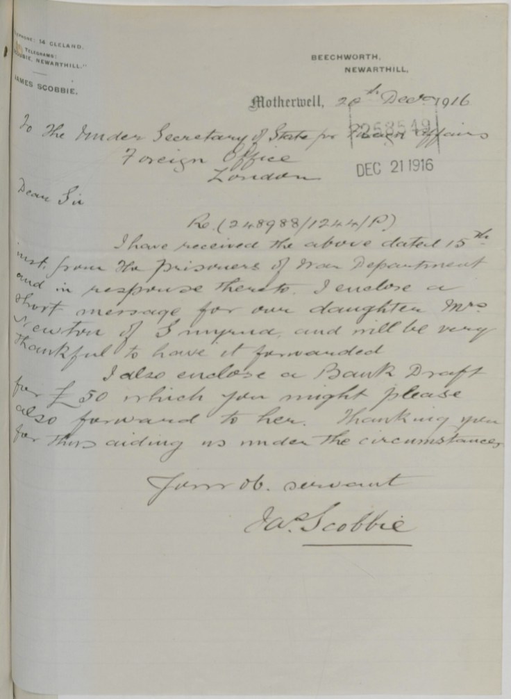 12.20 smyrna letter scobbie to Foreign Office dec 21 1916